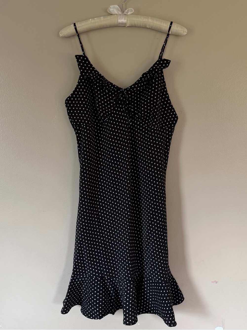 Mlle Gabrielle Black Polka Dot Slip Dress Y2K Midi  Minimalist 90s Size 12